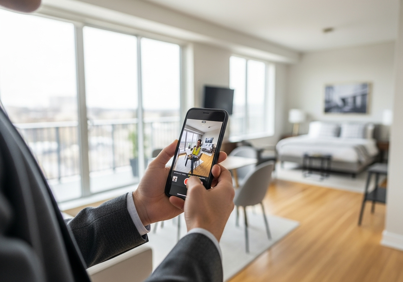 Person documenting rental condition via video call