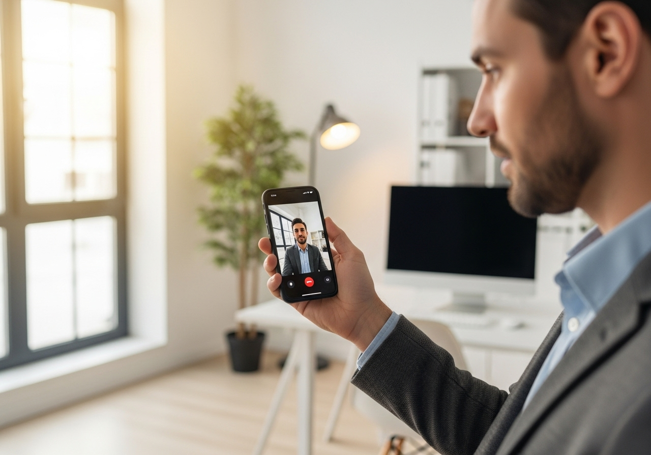 Professional scheduling a video call